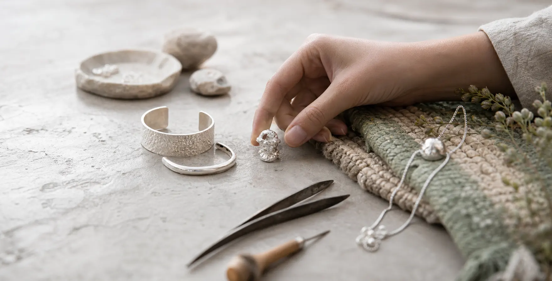 Studio table with handmade works